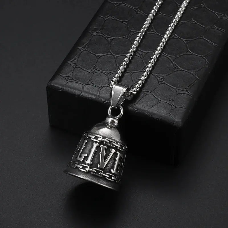 Red Cross Silver-Plated Wings Motorcycle Bell Pendant Necklace - Blade & Thread