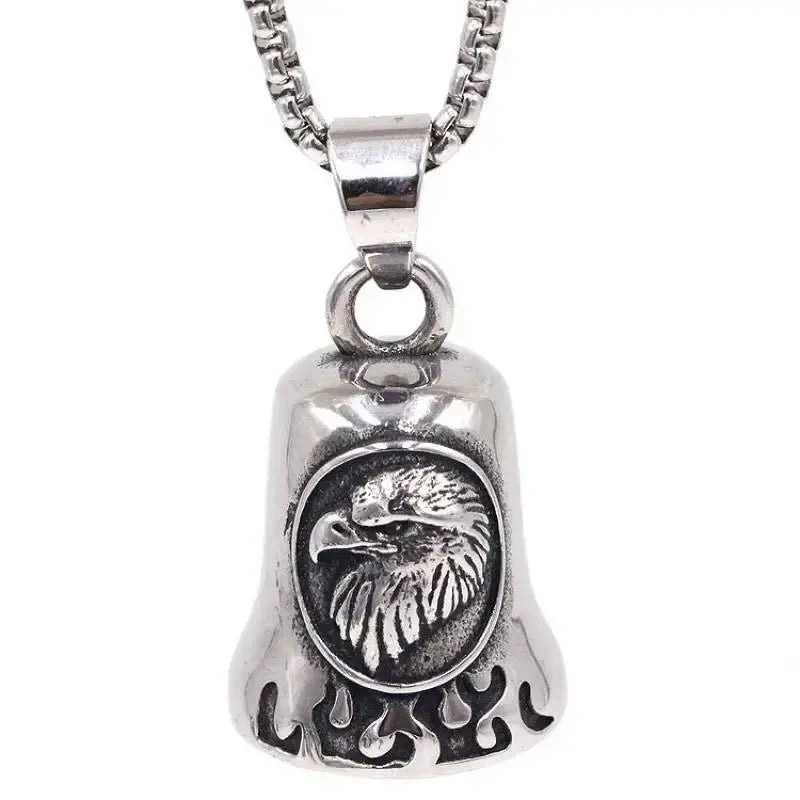 Red Cross Silver-Plated Wings Motorcycle Bell Pendant Necklace - Blade & Thread