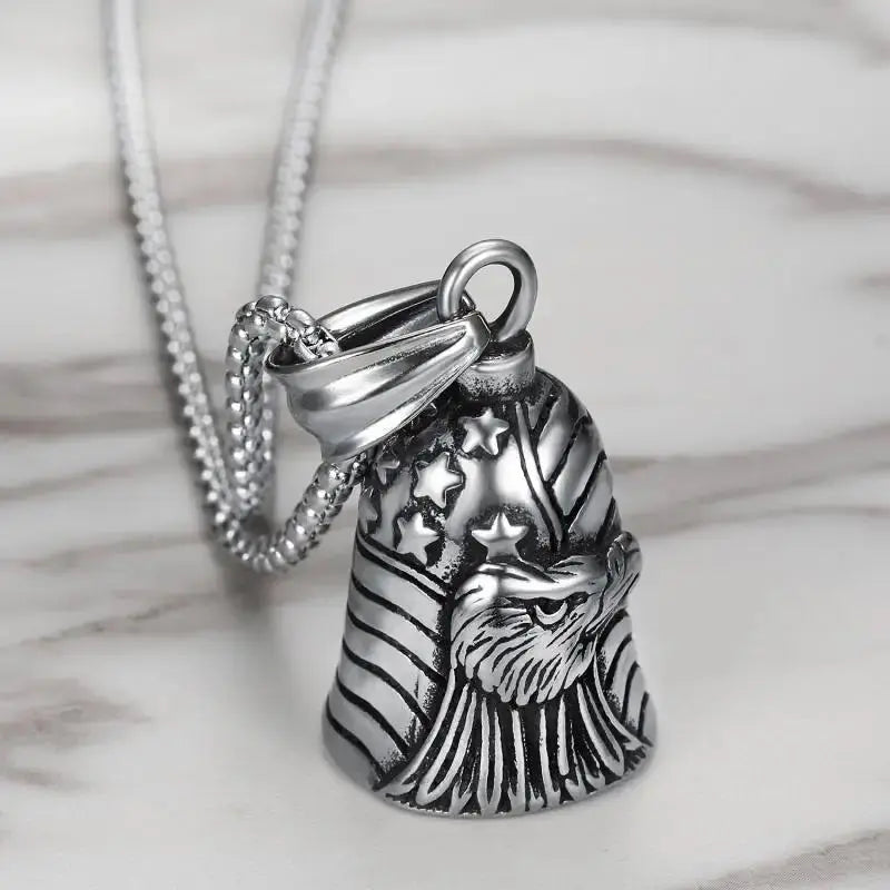 Red Cross Silver-Plated Wings Motorcycle Bell Pendant Necklace - Blade & Thread