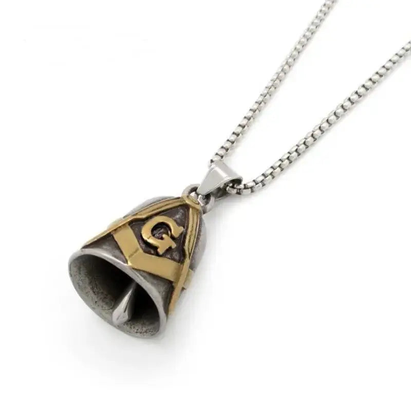 Red Cross Silver-Plated Wings Motorcycle Bell Pendant Necklace - Blade & Thread
