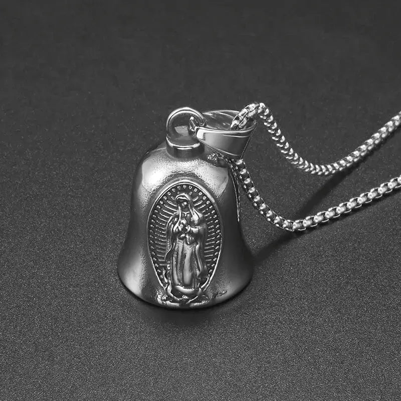 Red Cross Silver-Plated Wings Motorcycle Bell Pendant Necklace - Blade & Thread