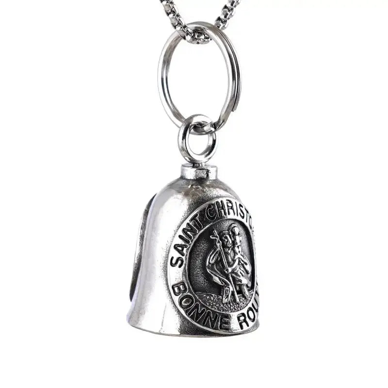 Red Cross Silver-Plated Wings Motorcycle Bell Pendant Necklace - Blade & Thread