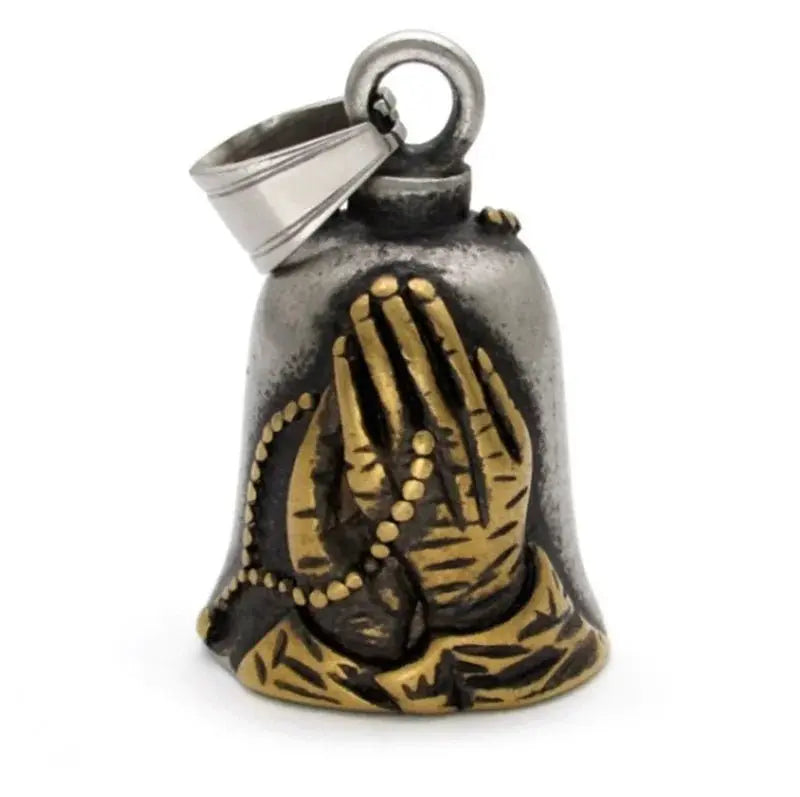 Red Cross Silver-Plated Wings Motorcycle Bell Pendant Necklace - Blade & Thread