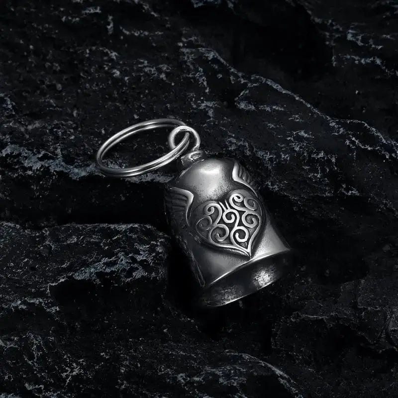 Red Cross Silver-Plated Wings Motorcycle Bell Pendant Necklace - Blade & Thread