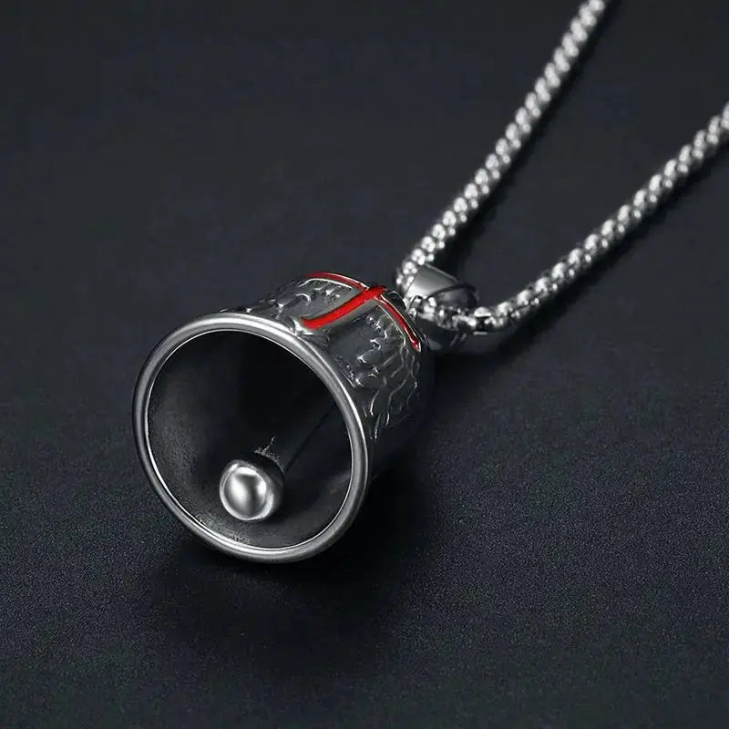 Red Cross Silver-Plated Wings Motorcycle Bell Pendant Necklace - Blade & Thread