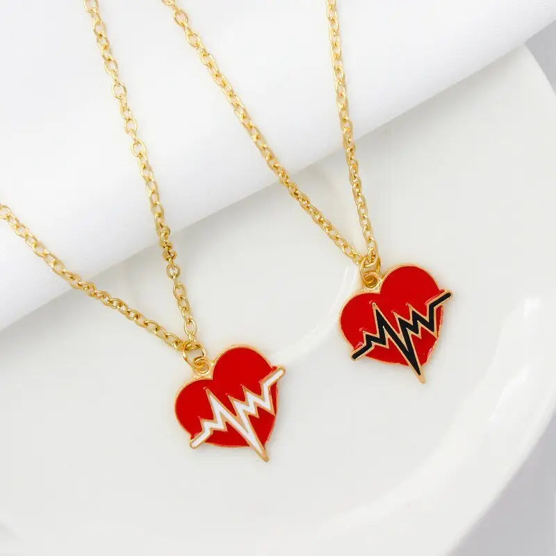Red Heart Necklace Black/White Color Heartbeat Wave Heart Pendant Necklace - Blade & Thread