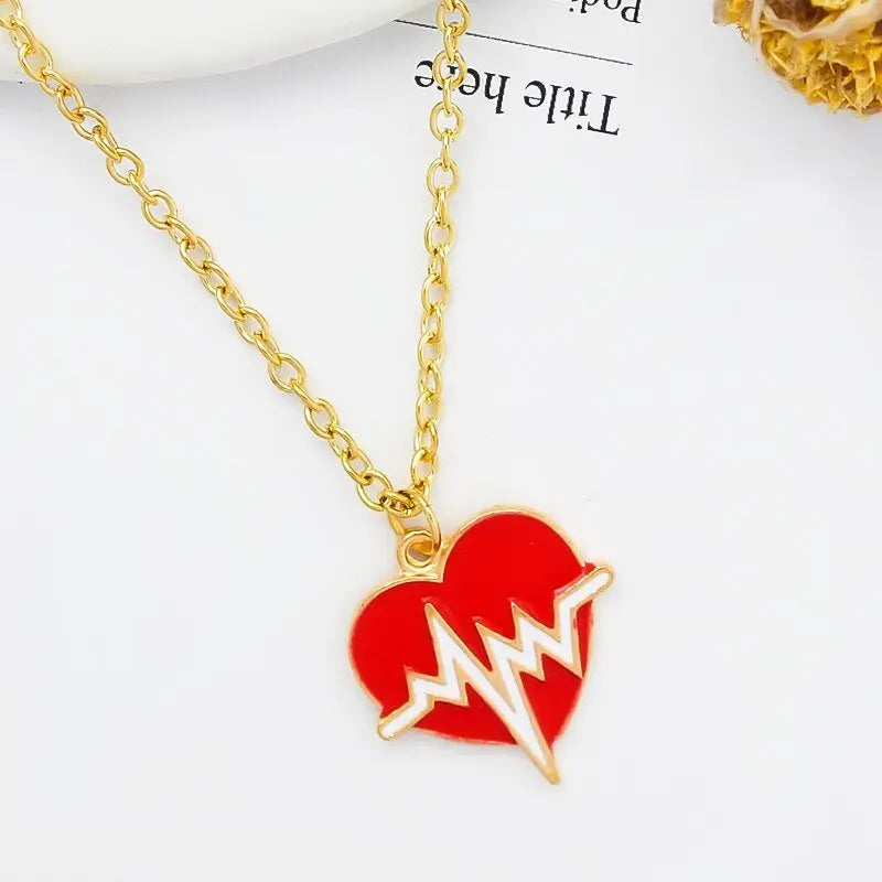 Red Heart Necklace Black/White Color Heartbeat Wave Heart Pendant Necklace - Blade & Thread