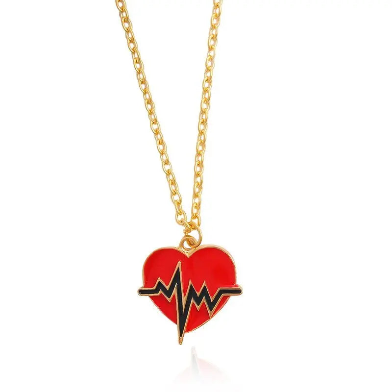 Red Heart Necklace Black/White Color Heartbeat Wave Heart Pendant Necklace - Blade & Thread