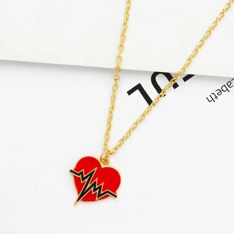 Red Heart Necklace Black/White Color Heartbeat Wave Heart Pendant Necklace - Blade & Thread