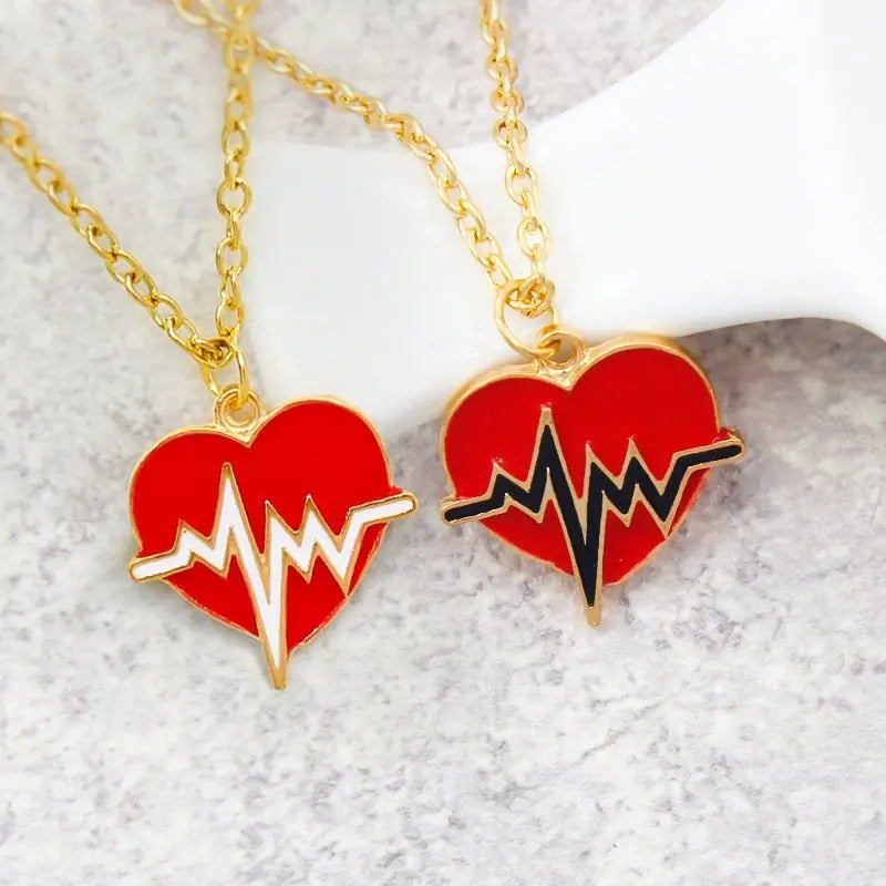 Red Heart Necklace Black/White Color Heartbeat Wave Heart Pendant Necklace - Blade & Thread