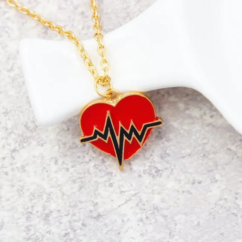 Red Heart Necklace Black/White Color Heartbeat Wave Heart Pendant Necklace - Blade & Thread