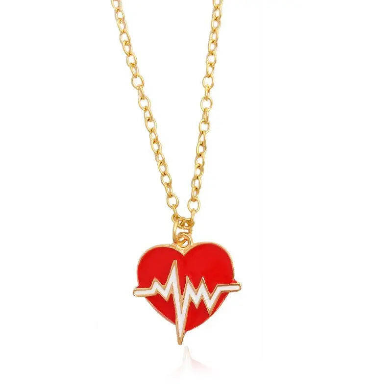 Red Heart Necklace Black/White Color Heartbeat Wave Heart Pendant Necklace - Blade & Thread