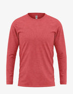 Men's red heather long sleeve T-shirt by SpectraUSA, front view showing casual fit and soft fabric texture.