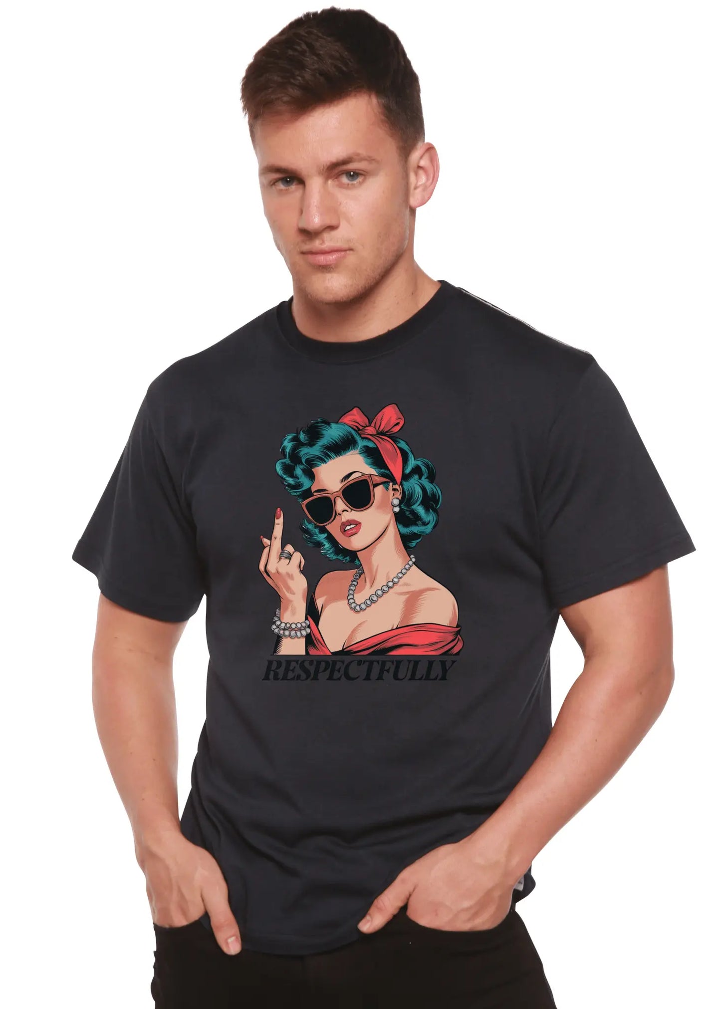 Respectfully Middle Finger Unisex Bamboo/Cotton Graphic T-Shirt - Blade & Thread