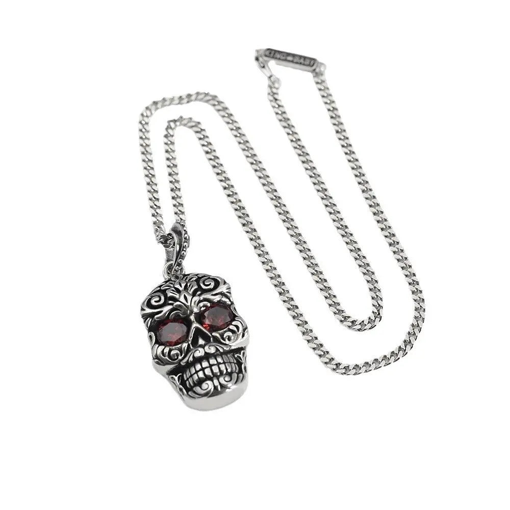 Retro Baroque garnet eye skull pendant - Blade & Thread