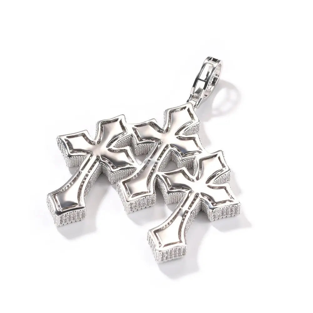 Retro Cross Pendant Fashionable Copper Inlaid Zirconia Necklace - Blade & Thread