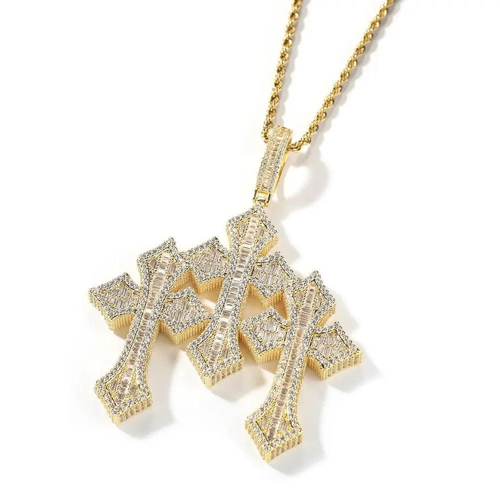 Retro Cross Pendant Fashionable Copper Inlaid Zirconia Necklace - Blade & Thread