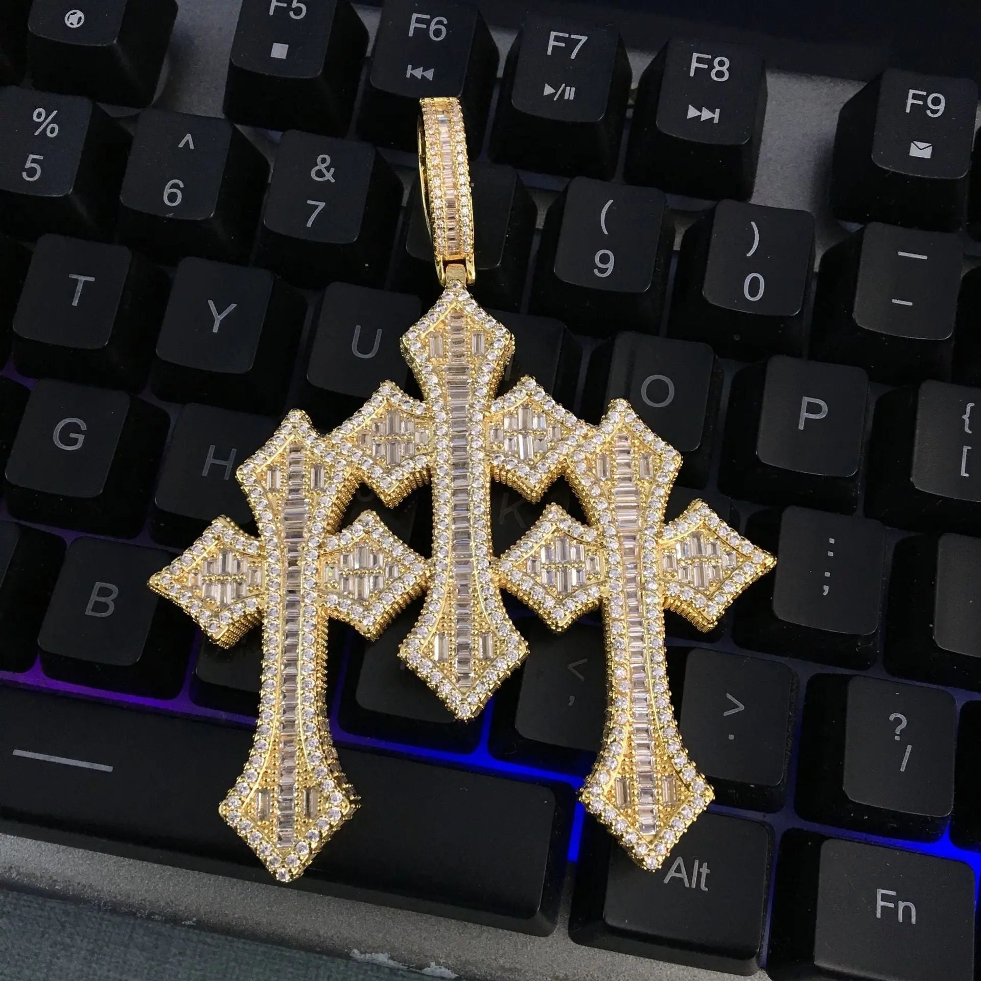 Retro Cross Pendant Fashionable Copper Inlaid Zirconia Necklace - Blade & Thread