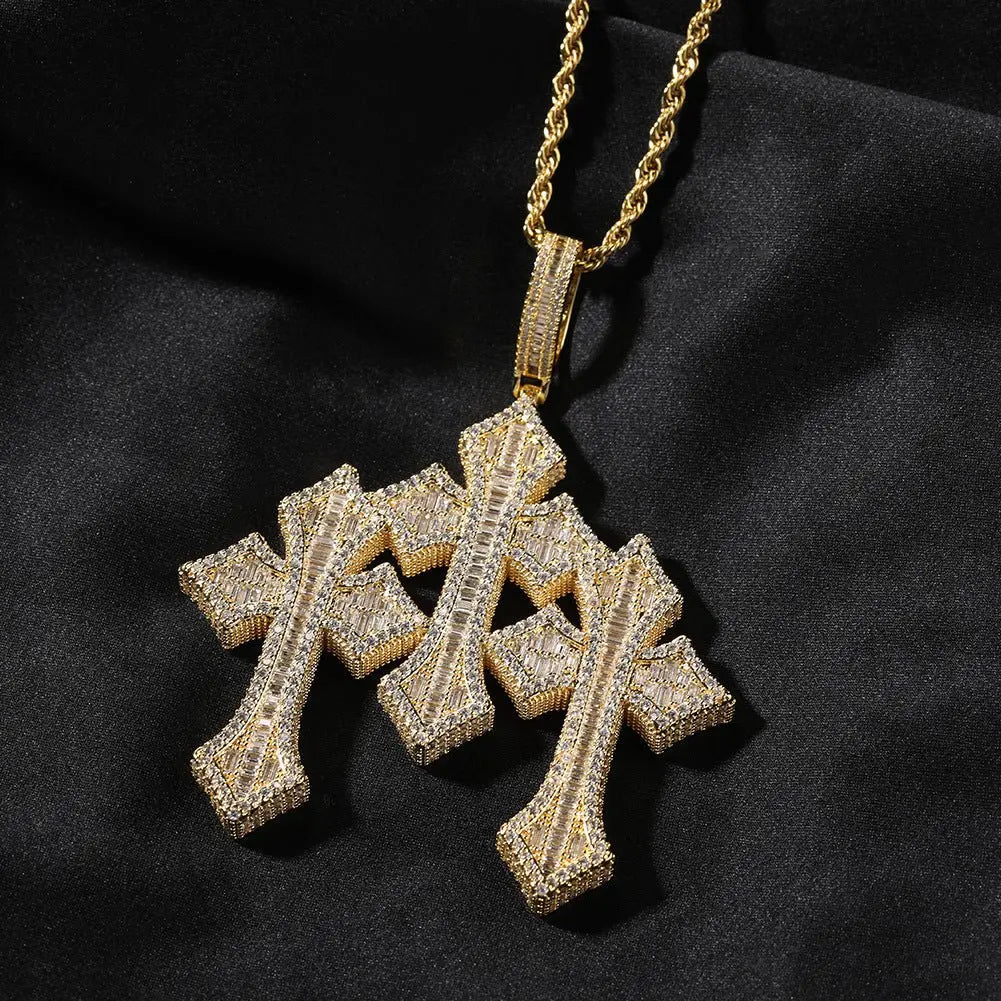 Retro Cross Pendant Fashionable Copper Inlaid Zirconia Necklace - Blade & Thread