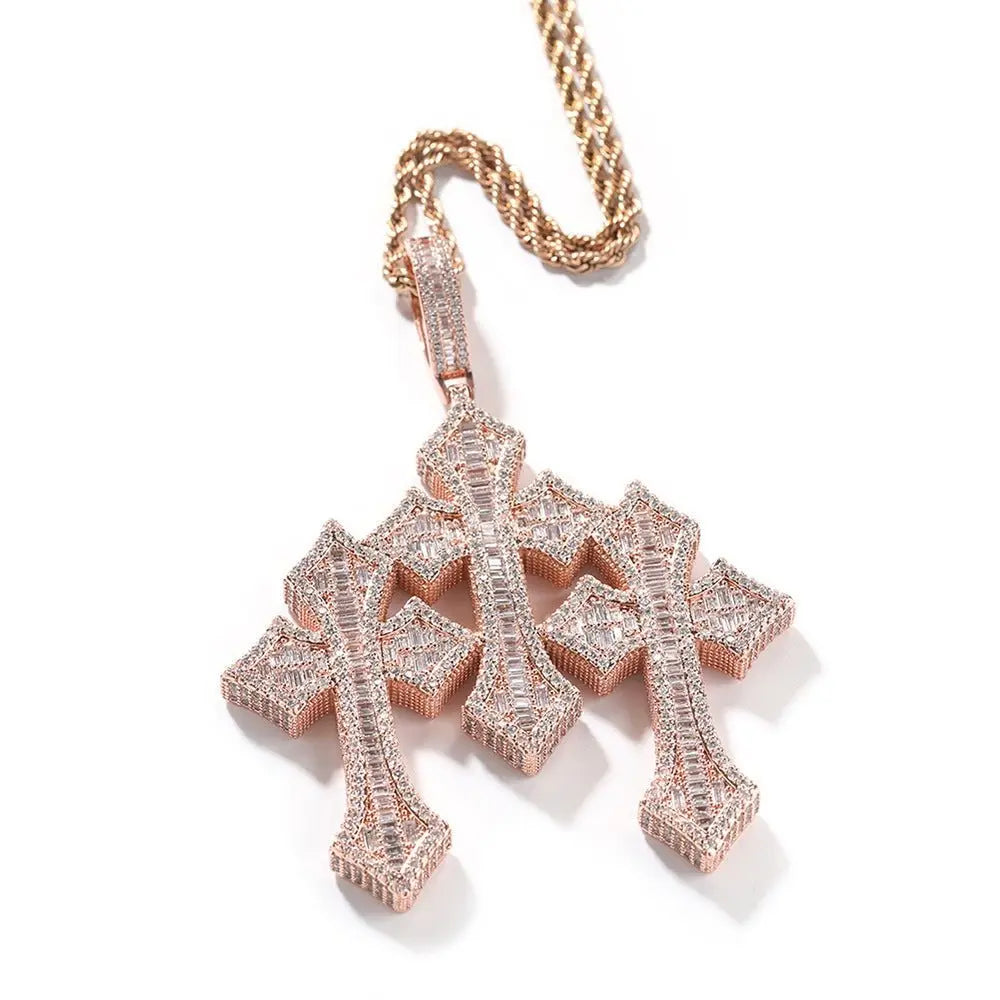 Retro Cross Pendant Fashionable Copper Inlaid Zirconia Necklace - Blade & Thread