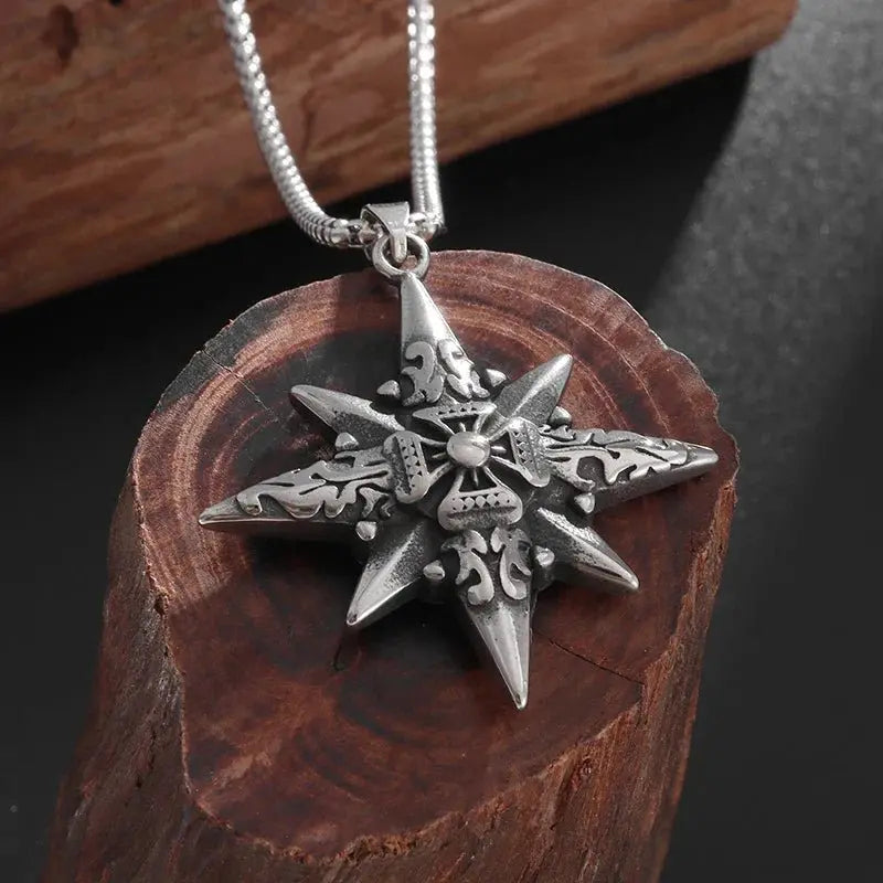 Retro Eight-Pointed Star Cross Cross Medal Pendant Nautical Compass Necklace - Blade & Thread