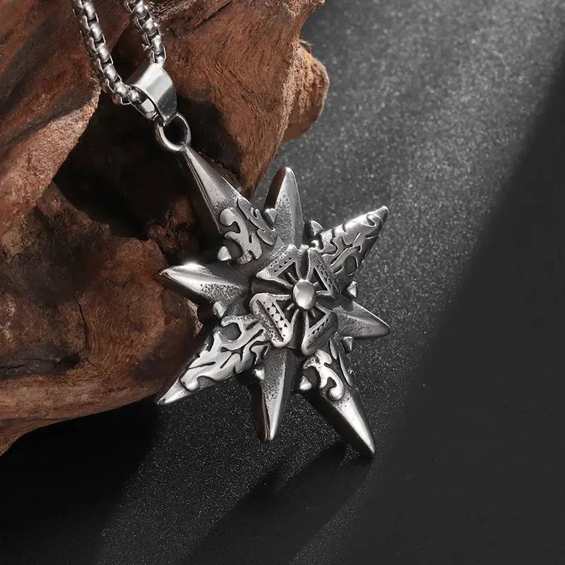 Retro Eight-Pointed Star Cross Cross Medal Pendant Nautical Compass Necklace - Blade & Thread