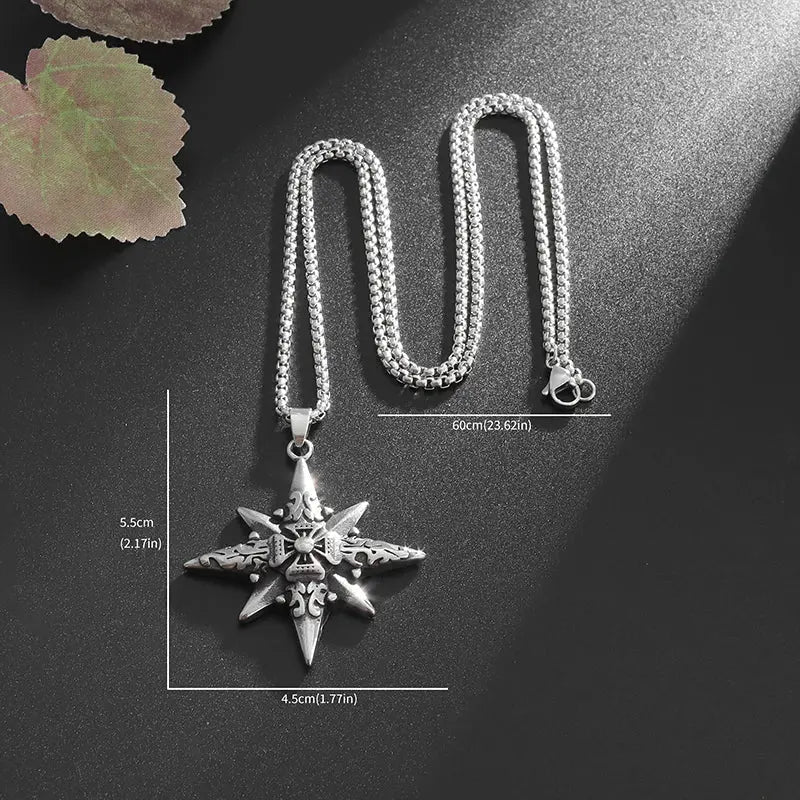 Retro Eight-Pointed Star Cross Cross Medal Pendant Nautical Compass Necklace - Blade & Thread