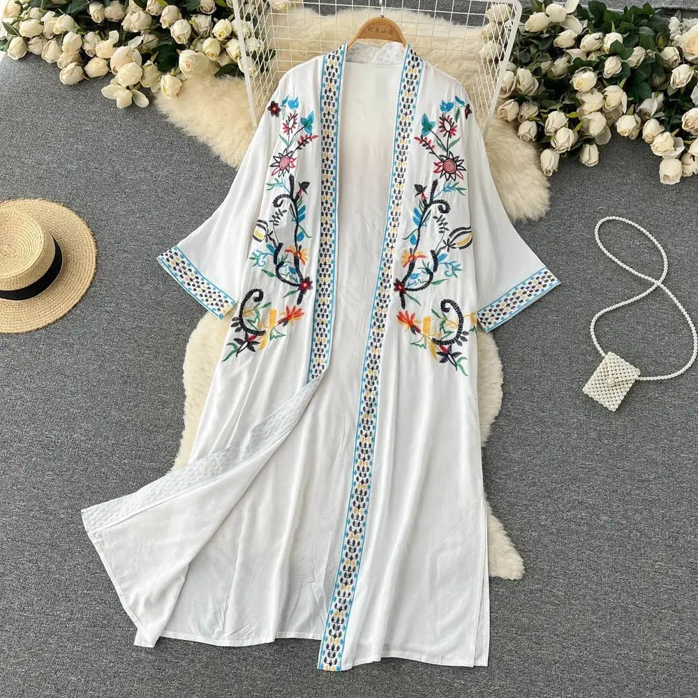 Retro Embroidery Sun Protection Shirt Chiffon Long Streetwear - Blade & Thread