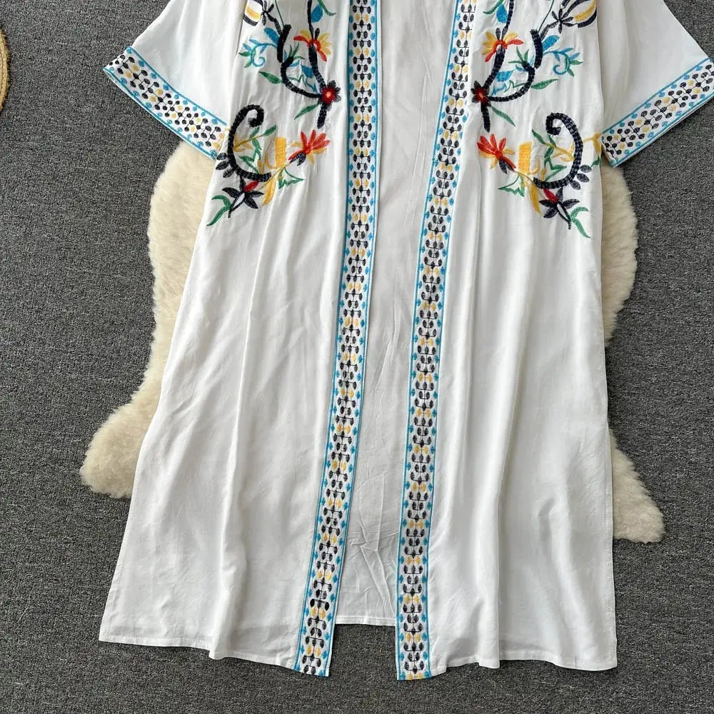 Retro Embroidery Sun Protection Shirt Chiffon Long Streetwear - Blade & Thread