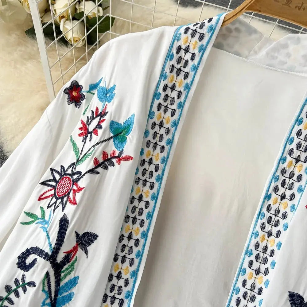 Retro Embroidery Sun Protection Shirt Chiffon Long Streetwear - Blade & Thread