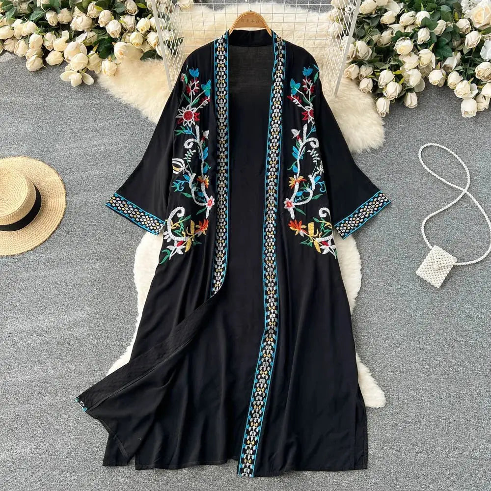Retro Embroidery Sun Protection Shirt Chiffon Long Streetwear - Blade & Thread