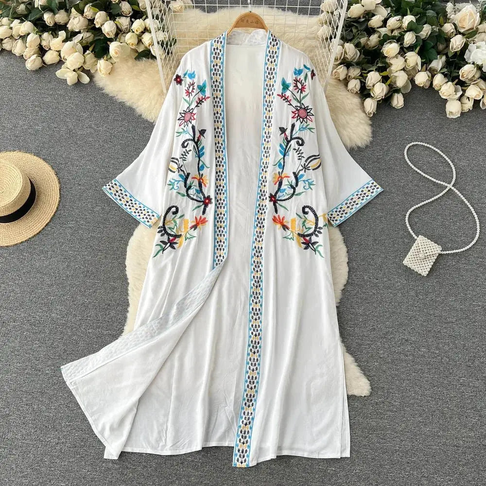 Retro Embroidery Sun Protection Shirt Chiffon Long Streetwear - Blade & Thread