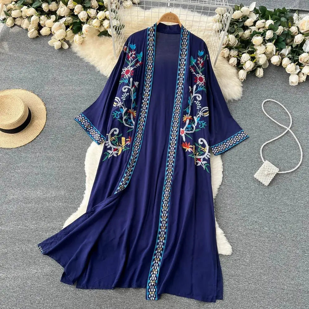 Retro Embroidery Sun Protection Shirt Chiffon Long Streetwear - Blade & Thread