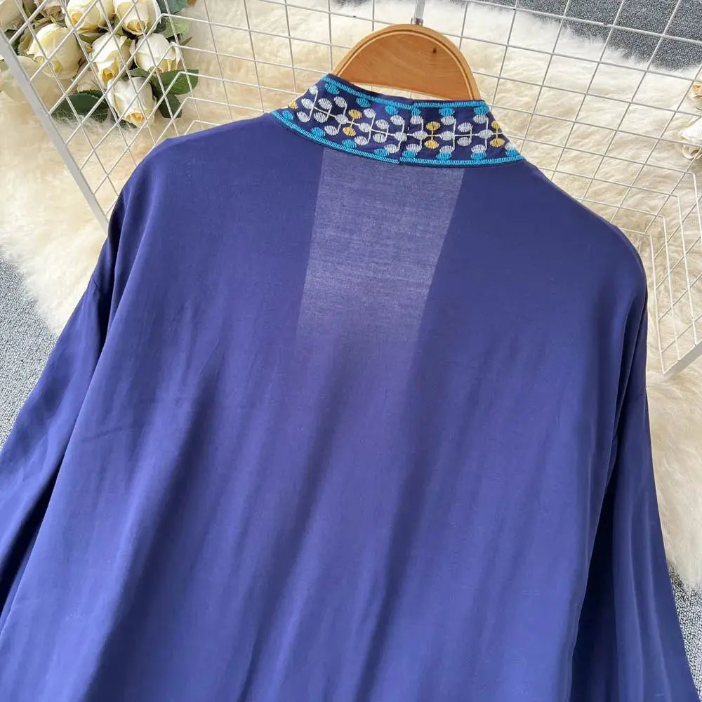 Retro Embroidery Sun Protection Shirt Chiffon Long Streetwear - Blade & Thread