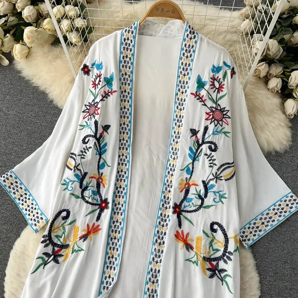 Retro Embroidery Sun Protection Shirt Chiffon Long Streetwear - Blade & Thread