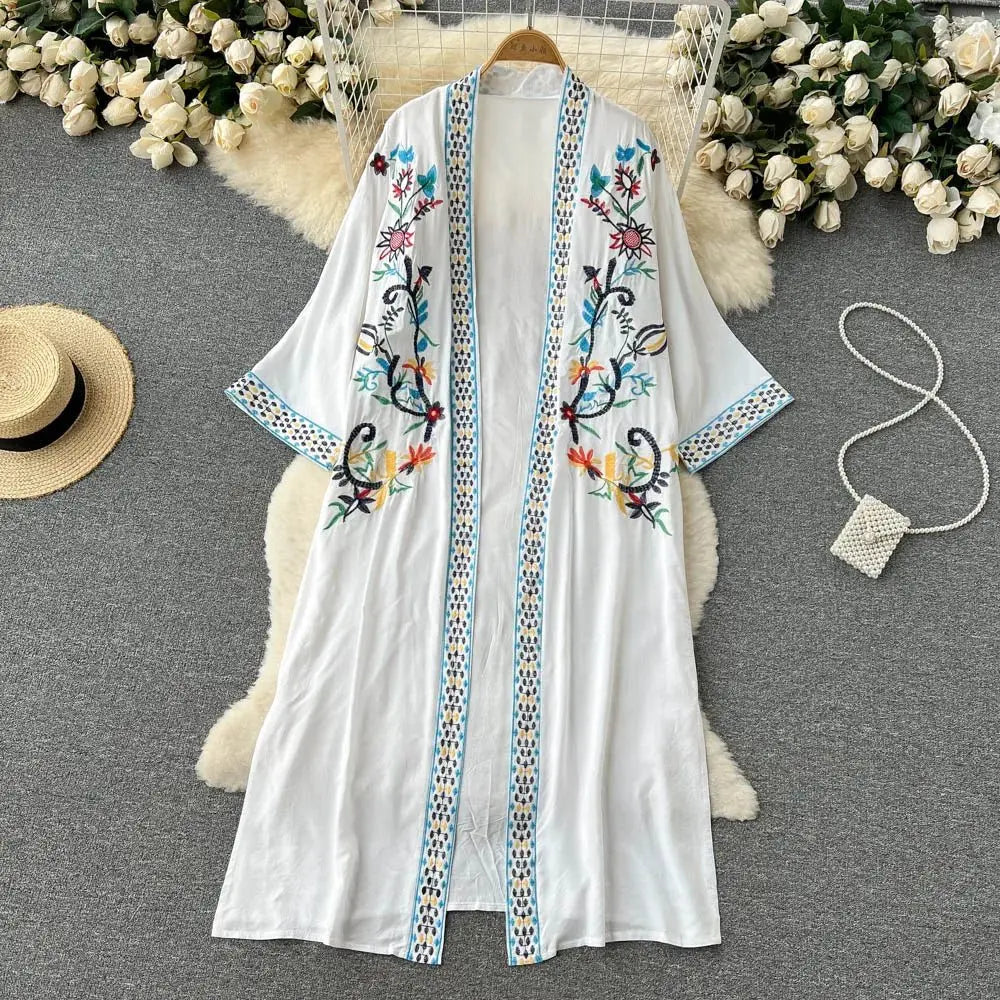 Retro Embroidery Sun Protection Shirt Chiffon Long Streetwear - Blade & Thread