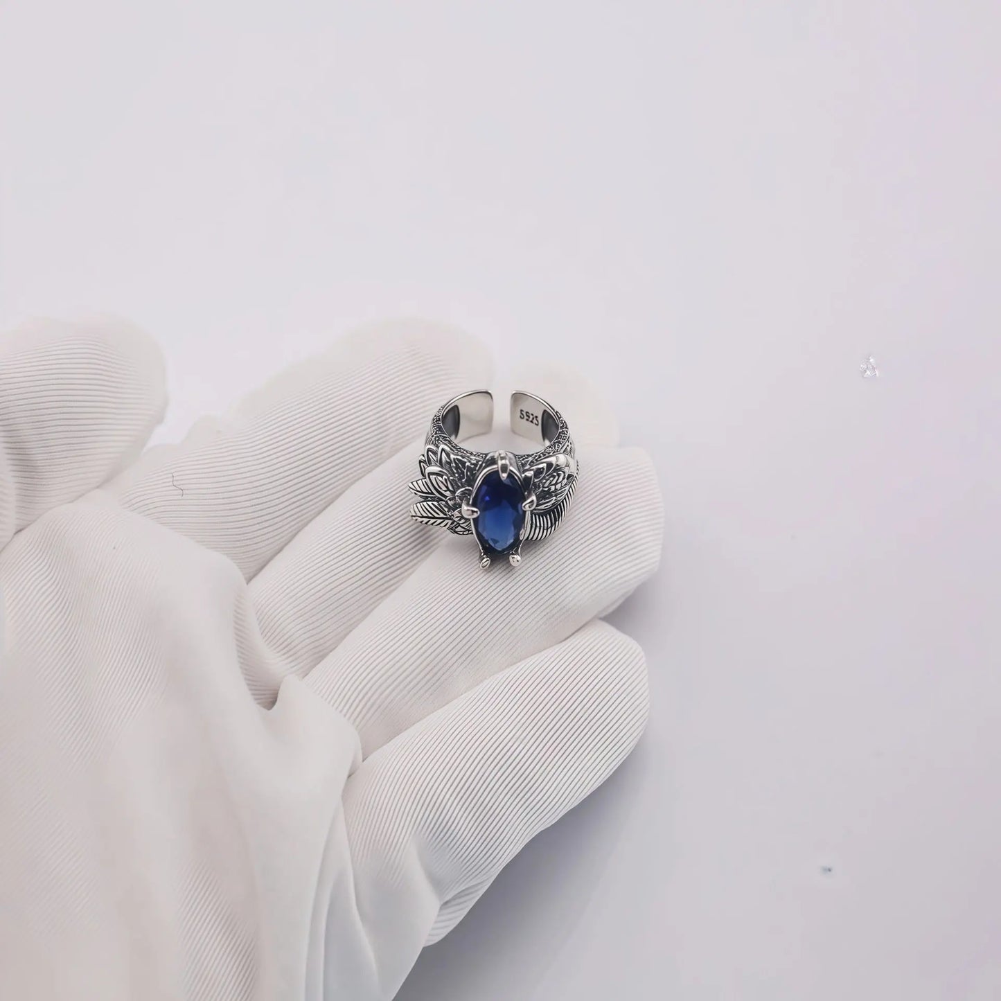 Retro feather sapphire open ring - Blade & Thread