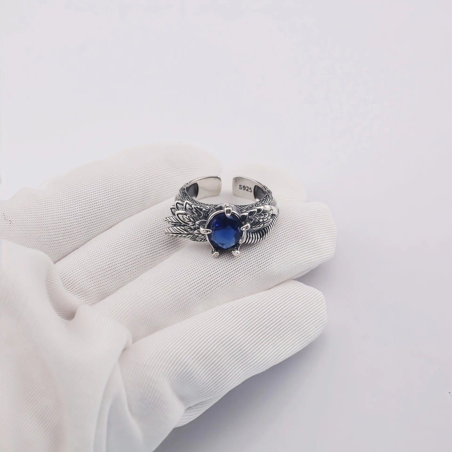 Retro feather sapphire open ring - Blade & Thread