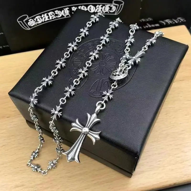 Retro gold silver cross flower necklace - Blade & Thread