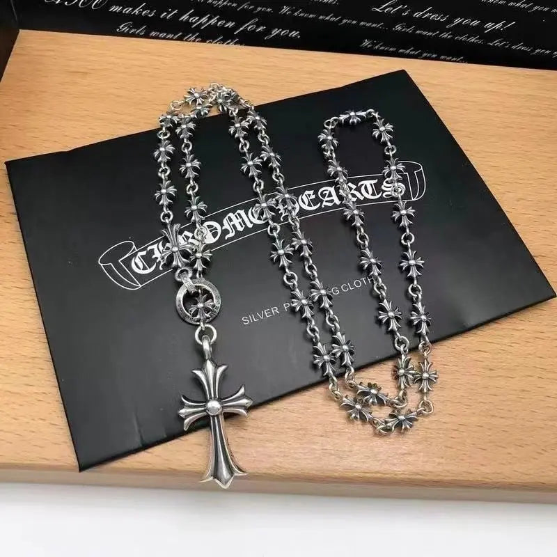 Retro gold silver cross flower necklace - Blade & Thread