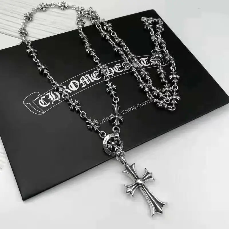 Retro gold silver cross flower necklace - Blade & Thread