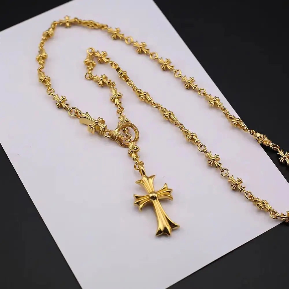Retro gold silver cross flower necklace - Blade & Thread
