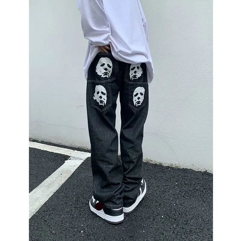retro hip-hop letter embroidery jeans loose straight-leg pants wide-leg pants for men and women couples - Blade & Thread