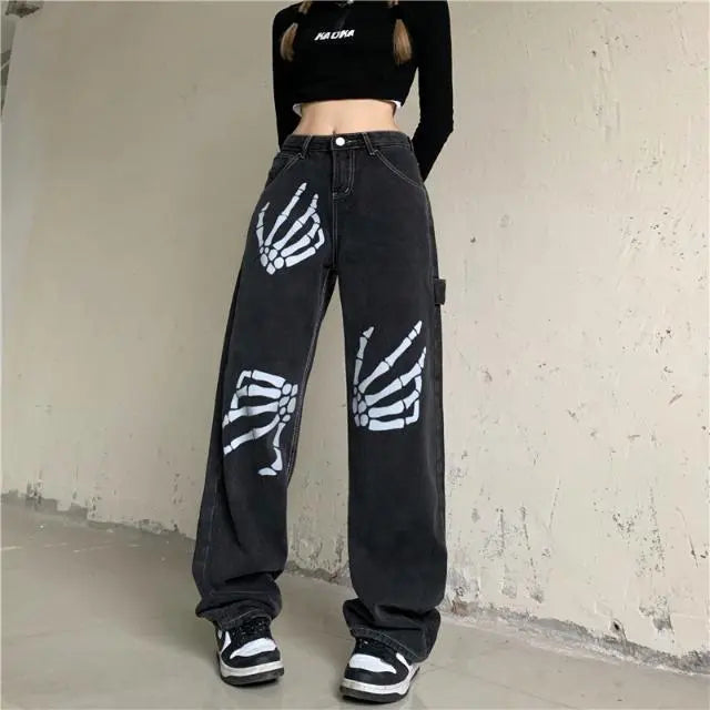 retro hip-hop letter embroidery jeans loose straight-leg pants wide-leg pants for men and women couples - Blade & Thread
