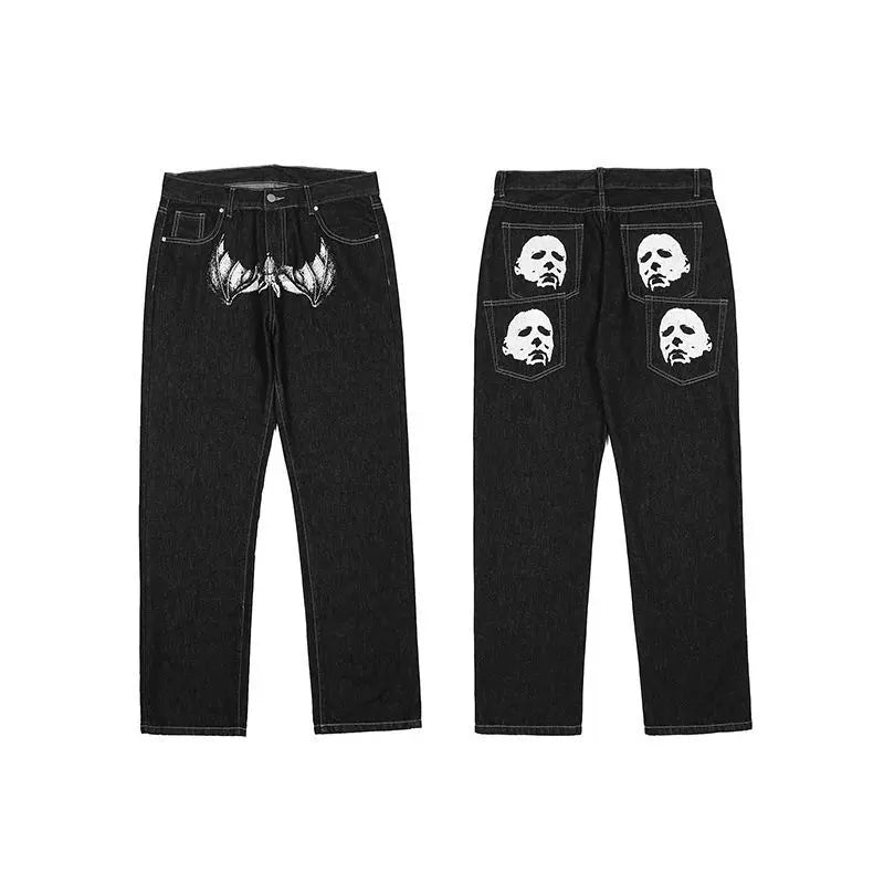 retro hip-hop letter embroidery jeans loose straight-leg pants wide-leg pants for men and women couples - Blade & Thread