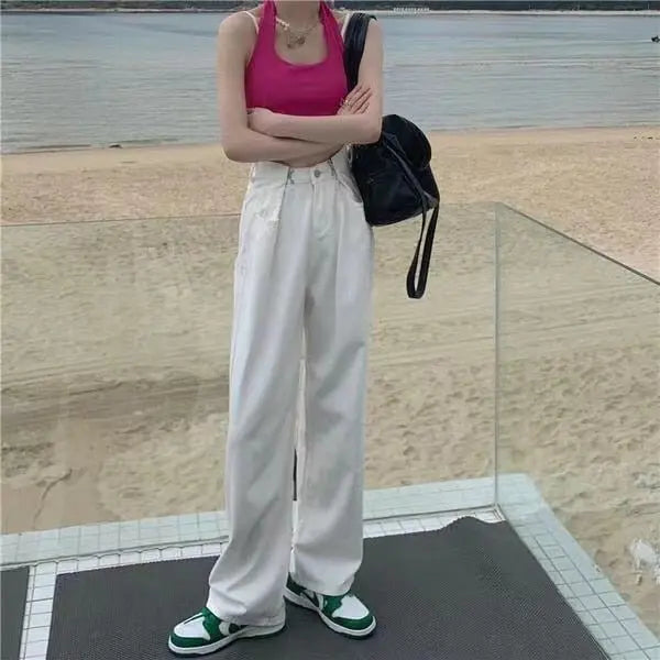 retro hip-hop letter embroidery jeans loose straight-leg pants wide-leg pants for men and women couples - Blade & Thread