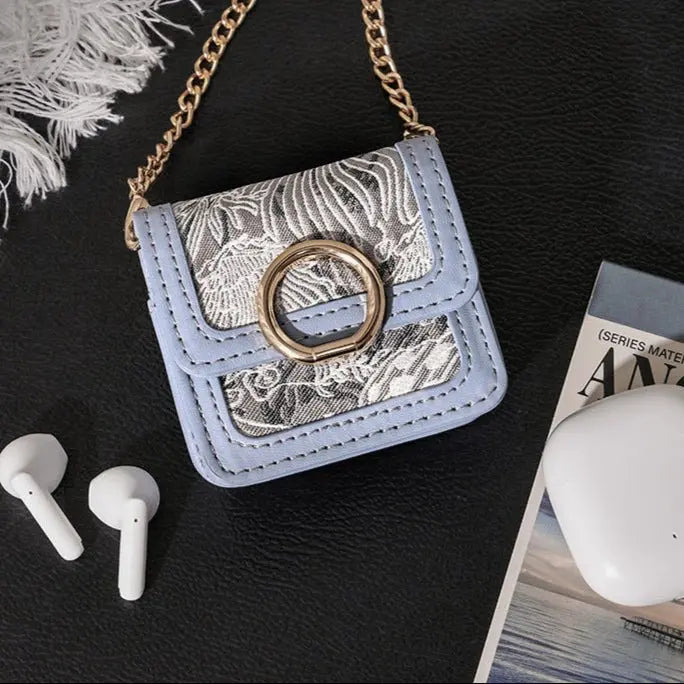 Retro Jacquard Mini Headphone Bag-Blue - Blade & Thread
