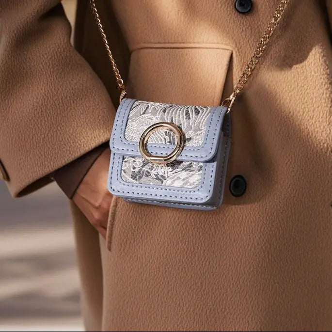 Retro Jacquard Mini Headphone Bag-Blue - Blade & Thread