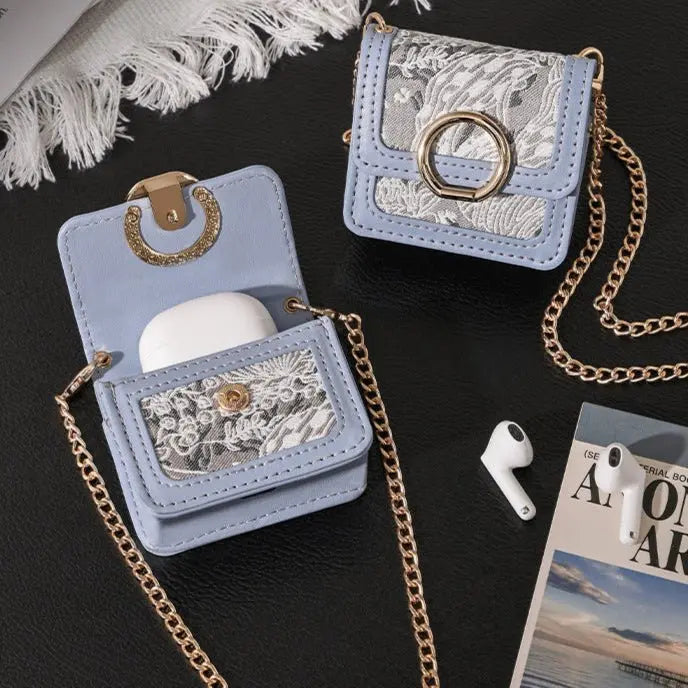 Retro Jacquard Mini Headphone Bag-Blue - Blade & Thread