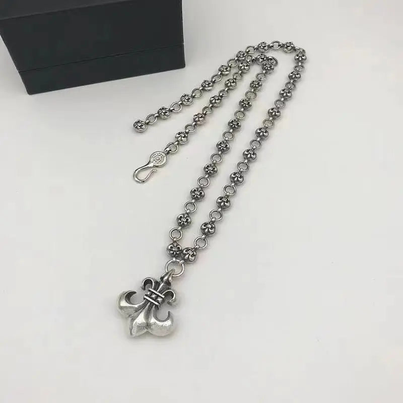 Retro personalized anchor scout flower pendant cross chain necklace - Blade & Thread